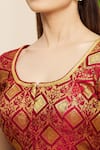 Khwaab by Sanjana Lakhani_Maroon Jacquard Woven U Neck Floral Motif Blouse _at_Aza_Fashions