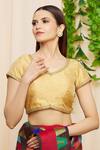 Samyukta Singhania_Gold Art Silk Short Sleeve Blouse_Online_at_Aza_Fashions
