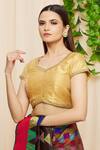 Shop_Samyukta Singhania_Gold Art Silk Short Sleeve Blouse_Online_at_Aza_Fashions