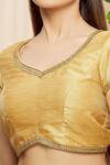 Samyukta Singhania_Gold Art Silk Short Sleeve Blouse_at_Aza_Fashions