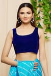 Samyukta Singhania_Blue Velvet Plain Scoop Neck Blouse _Online_at_Aza_Fashions