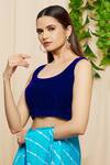 Buy_Samyukta Singhania_Blue Velvet Plain Scoop Neck Blouse _Online_at_Aza_Fashions