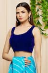 Shop_Samyukta Singhania_Blue Velvet Plain Scoop Neck Blouse _Online_at_Aza_Fashions