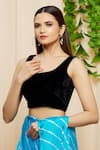 Buy_Samyukta Singhania_Black Velvet Plain Scoop Neck Sleeveless Blouse _at_Aza_Fashions