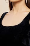 Samyukta Singhania_Black Velvet Plain Scoop Neck Sleeveless Blouse _at_Aza_Fashions