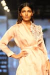 Rahul Singh_Pink Organza Floral, Thread Work, Zari Shawl Lapel Wrap Dress_Online_at_Aza_Fashions