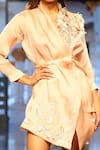 Buy_Rahul Singh_Pink Organza Floral, Thread Work, Zari Shawl Lapel Wrap Dress_Online_at_Aza_Fashions
