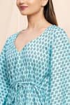 Shop_Khwaab by Sanjana Lakhani_Blue Cotton Printed Floral Motifs V Neck Kurta Set_Online_at_Aza_Fashions