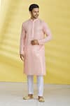 Buy_Aryavir Malhotra_Peach Poly Silk Embroidered Sequin Kurta Set_at_Aza_Fashions