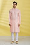 Aryavir Malhotra_Peach Poly Silk Embroidered Sequin Kurta Set_Online_at_Aza_Fashions