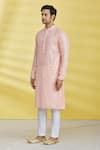 Buy_Aryavir Malhotra_Peach Poly Silk Embroidered Sequin Kurta Set_Online_at_Aza_Fashions