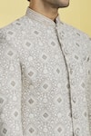 Shop_Aryavir Malhotra_White Polly Silk Embroidered Lucknowi Sherwani Set _Online_at_Aza_Fashions