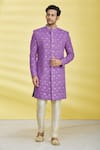 Buy_Aryavir Malhotra_Purple Polly Silk Embroidered Sequin Sherwani Set _Online_at_Aza_Fashions