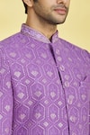 Shop_Aryavir Malhotra_Purple Polly Silk Embroidered Sequin Sherwani Set _Online_at_Aza_Fashions