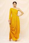 Buy_Yogita Kadam_Yellow Muslin One Shoulder Cowl Dress_at_Aza_Fashions