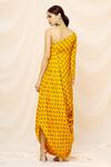 Shop_Yogita Kadam_Yellow Muslin One Shoulder Cowl Dress_at_Aza_Fashions