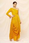 Yogita Kadam_Yellow Muslin One Shoulder Cowl Dress_Online_at_Aza_Fashions