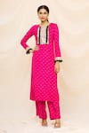 Buy_Yogita Kadam_Pink Muslin Embroidered Mirror Work Round Printed Kurta And Palazzo Set  _at_Aza_Fashions