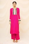 Buy_Yogita Kadam_Pink Muslin Embroidered Mirror Work Round Printed Kurta And Palazzo Set  _Online_at_Aza_Fashions