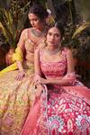 Buy_Aneesh Agarwaal_Orange Silk, Net Foil , Mirror Square Embroidered Bridal Lehenga Set _Online_at_Aza_Fashions