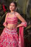 Shop_Aneesh Agarwaal_Orange Silk, Net Foil , Mirror Square Embroidered Bridal Lehenga Set _Online_at_Aza_Fashions