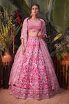 Buy_Aneesh Agarwaal_Pink Silk, Net Foil , Mirror Round Embroidered Bridal Lehenga Set _at_Aza_Fashions
