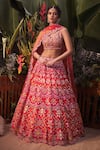 Buy_Aneesh Agarwaal_Orange Organza Foil , Mirror Round Scallop Bridal Lehenga Set _at_Aza_Fashions