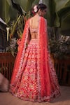 Shop_Aneesh Agarwaal_Orange Organza Foil , Mirror Round Scallop Bridal Lehenga Set _at_Aza_Fashions
