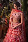Aneesh Agarwaal_Orange Organza Foil , Mirror Round Scallop Bridal Lehenga Set _Online_at_Aza_Fashions