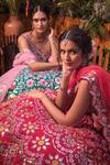 Buy_Aneesh Agarwaal_Orange Organza Foil , Mirror Round Scallop Bridal Lehenga Set _Online_at_Aza_Fashions