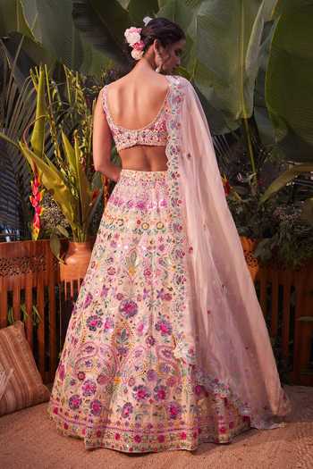 Shop_Aneesh Agarwaal_White Foil , Mirror V Neck Embroidered Bridal Lehenga Set _at_Aza_Fashions