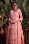 Aneesh Agarwaal_Pink Organza Embroidered Mirror Work Round Foil Applique Kurta Lehenga Set _Online_at_Aza_Fashions