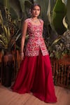 Buy_Aneesh Agarwaal_Red Organza Embroidered Zardozi Work Square Neck Floral Kurta And Sharara Set _at_Aza_Fashions