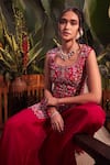 Buy_Aneesh Agarwaal_Red Organza Embroidered Zardozi Work Square Neck Floral Kurta And Sharara Set _Online_at_Aza_Fashions