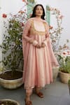 Buy_Nimbus_Peach Anarkali Chanderi And Kota Inner  Pants & Set _at_Aza_Fashions