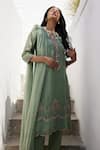Nimbus_Green Kurta Chanderi Pants Cotton Silk And Dupatta Chiffon Embroidery Set_Online_at_Aza_Fashions