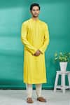 Buy_Kishore Ramani_Yellow Silk Plain Pleated Kurta Set _at_Aza_Fashions