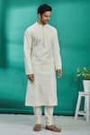 Buy_Kishore Ramani_White Silk Embroidered Geometric Kurta Set _at_Aza_Fashions