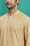 Kishore Ramani_Beige Silk Embroidered Geometric Kurta Set  _at_Aza_Fashions