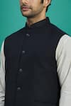 Kishore Ramani_Black Slub Silk Plain Bundi  _at_Aza_Fashions