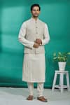 Buy_Kishore Ramani_White Silk Herringbone Bundi  _at_Aza_Fashions