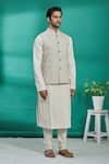 Kishore Ramani_White Silk Herringbone Bundi  _Online_at_Aza_Fashions