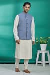 Buy_Kishore Ramani_Blue Silk Woven Bundi _at_Aza_Fashions