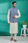 Kishore Ramani_Blue Silk Woven Bundi _Online_at_Aza_Fashions