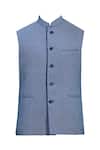 Buy_Kishore Ramani_Blue Silk Woven Bundi _Online_at_Aza_Fashions
