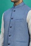 Kishore Ramani_Blue Silk Woven Bundi _at_Aza_Fashions