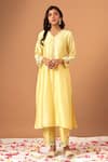 Buy_Anantaa by Roohi_Yellow Silk Chanderi Embroidered Sequins V Neck Kurta _at_Aza_Fashions