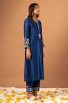 Anantaa By Roohi_Blue Silk Chanderi Sequins, Thread Work V Neck Embroidered Kurta _Online_at_Aza_Fashions