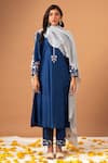 Buy_Anantaa By Roohi_Blue Silk Chanderi Sequins, Thread Work V Neck Embroidered Kurta _Online_at_Aza_Fashions
