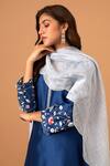 Shop_Anantaa By Roohi_Blue Silk Chanderi Sequins, Thread Work V Neck Embroidered Kurta _Online_at_Aza_Fashions